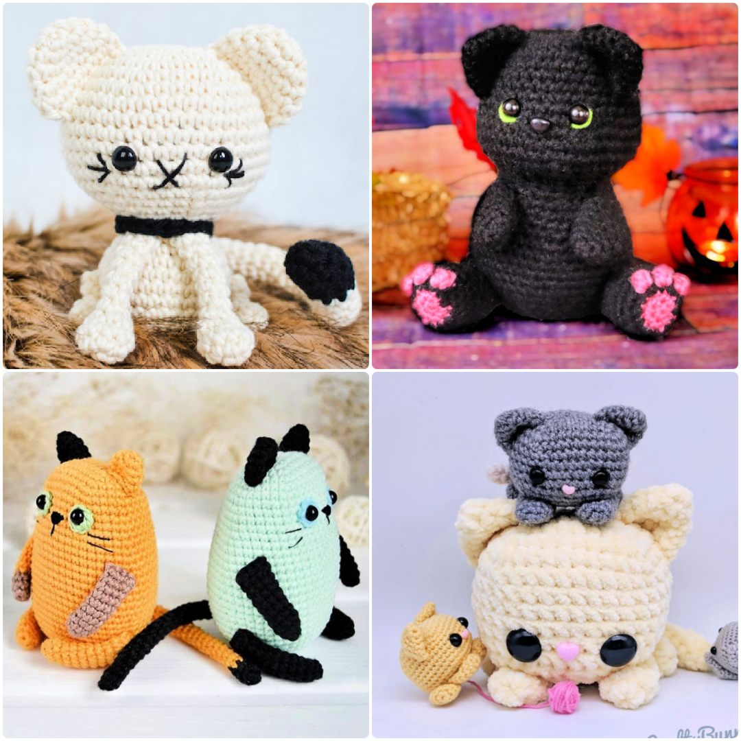 Crochet animals patterns, Crochet keychains dog, cat and bun